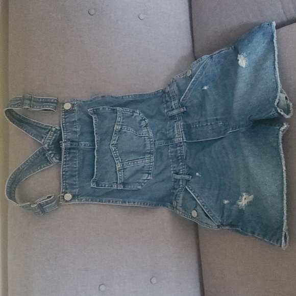 GAP Overalls Shorts Girls Size Xxl Unisex Youth Frayed-hem Blue Jean Shorts - Picture 1 of 9